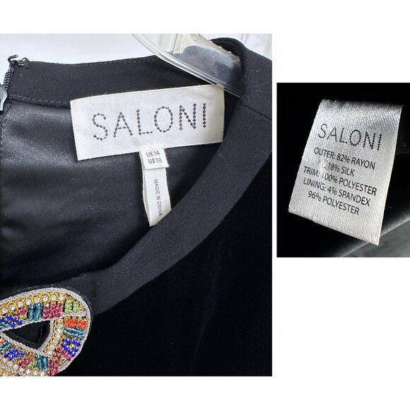 Saloni Camille Rainbow Crystal Bow Liquid Velvet Mini Dress Black US 10 - Picture 3 of 16